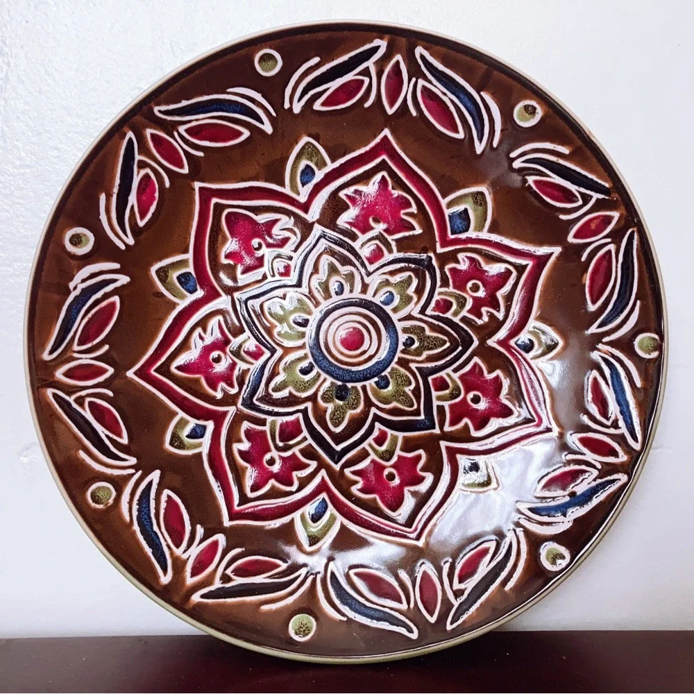 3 Pier 1 Imports GLOBAL MEDALLION Luncheon Plates